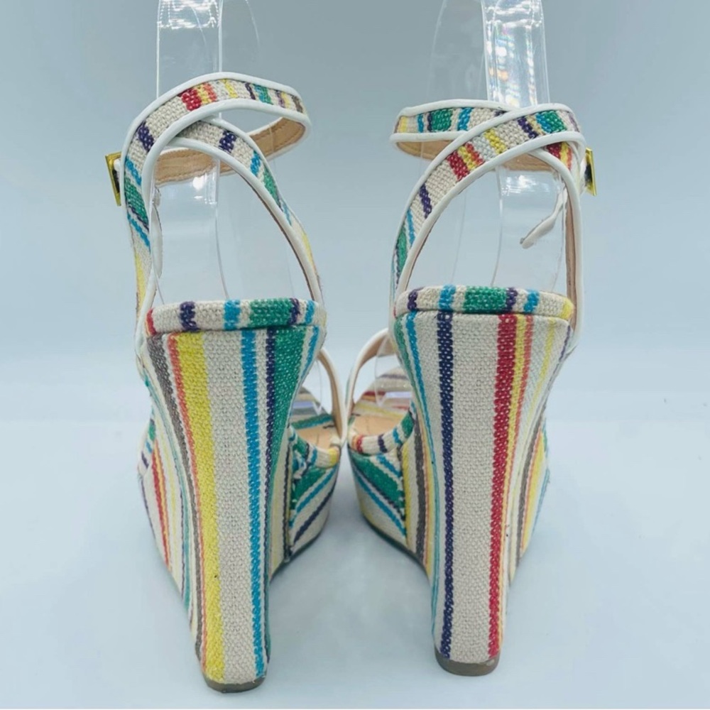EUC Shoe Dazzle Retro Striped Platform Wedge Sandals - Picture 12 of 13